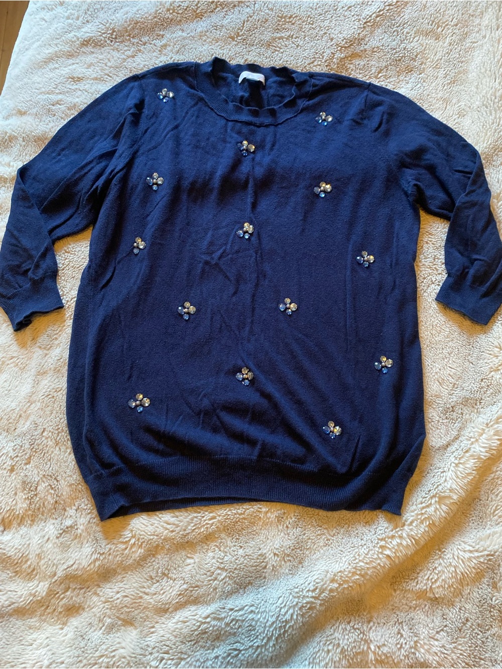 Embellished Navy Crewneck Women's Sweater
